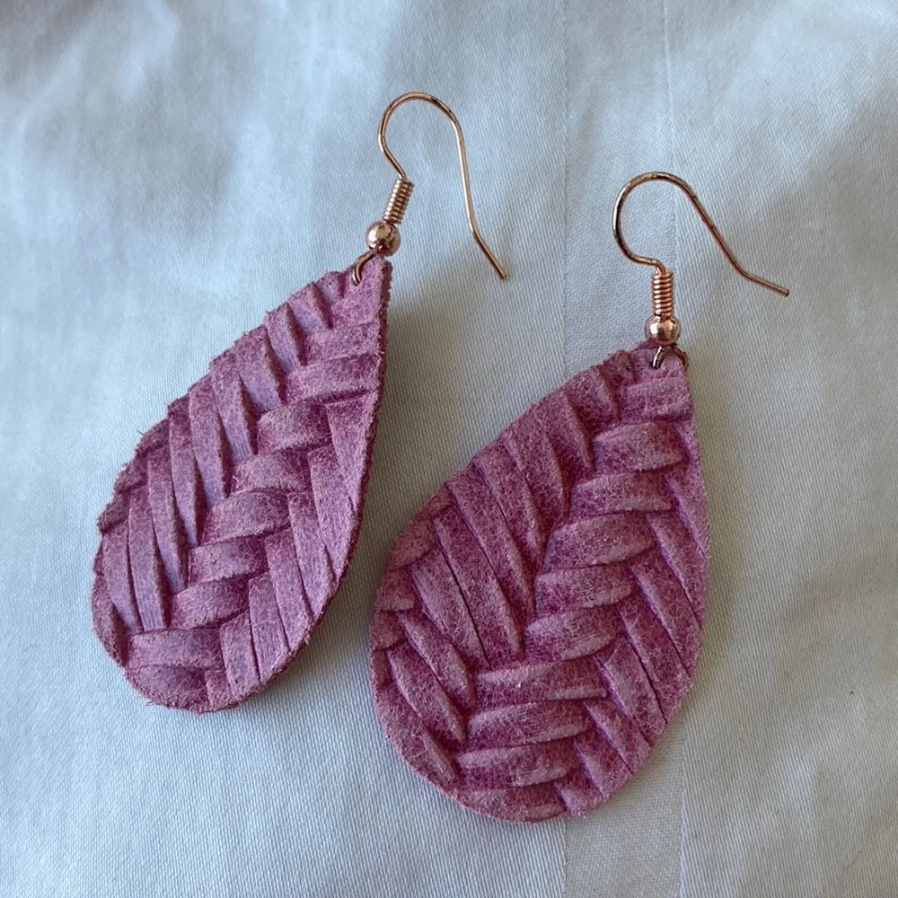 ** Pink leather earrings
